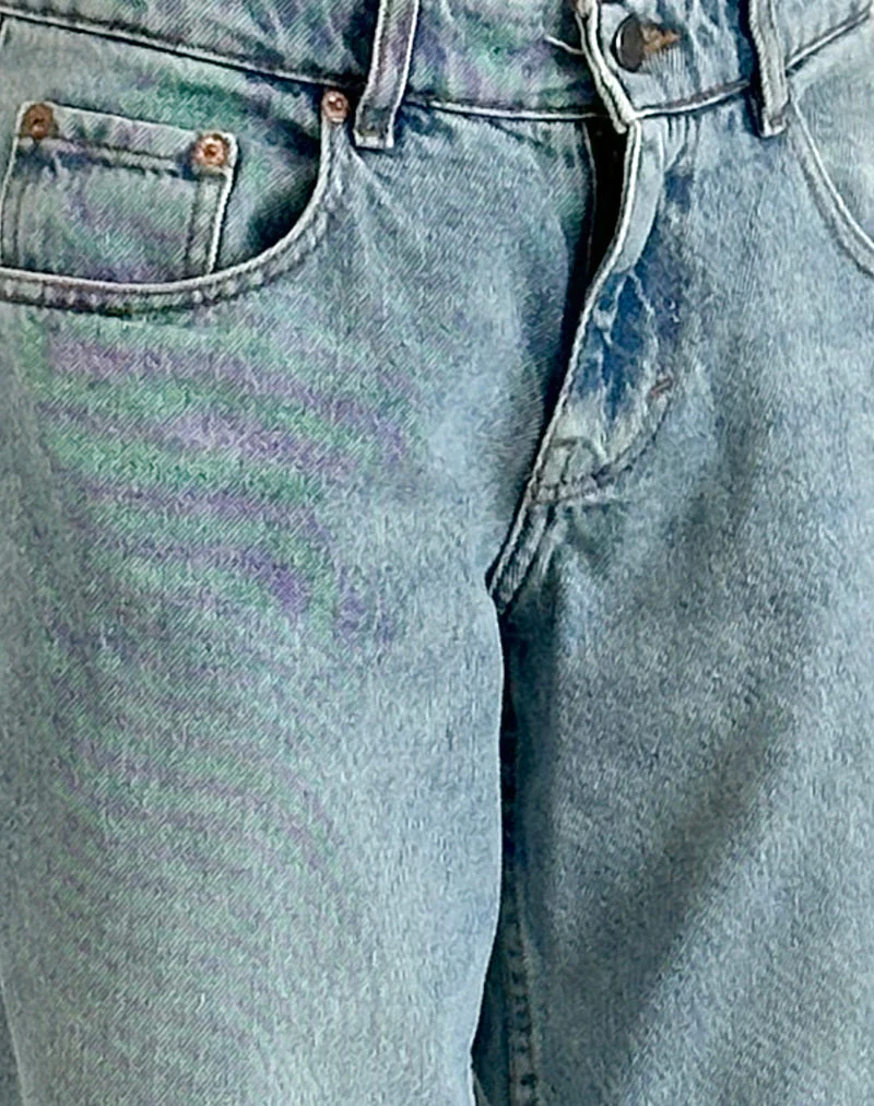 Geräumige extra weite Low Rise Jeans in Washed Blue Green - Image 5