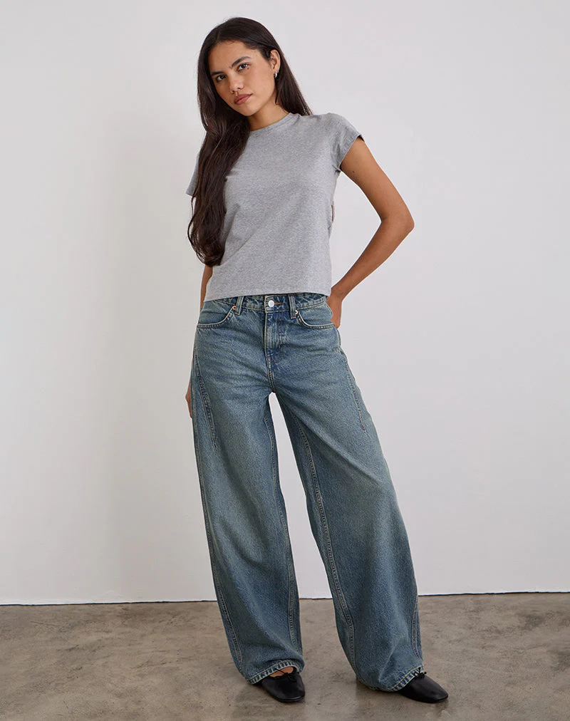 Niedrig geschnittene, geräumige Jeans in Vintage Blau Grün - Image 2
