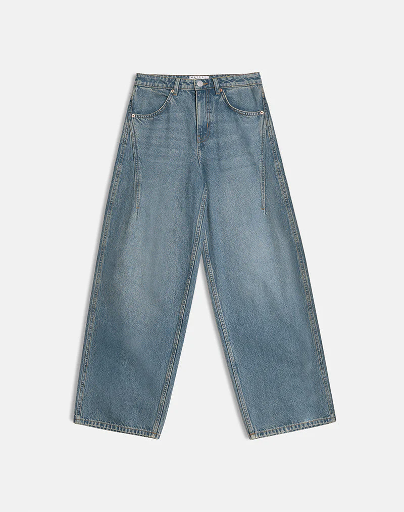 Niedrig geschnittene, geräumige Jeans in Vintage Blau Grün - Image 3