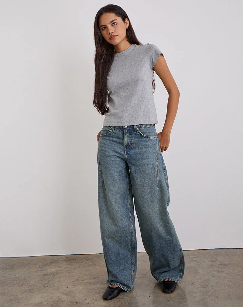 Niedrig geschnittene, geräumige Jeans in Vintage Blau Grün - Image 4