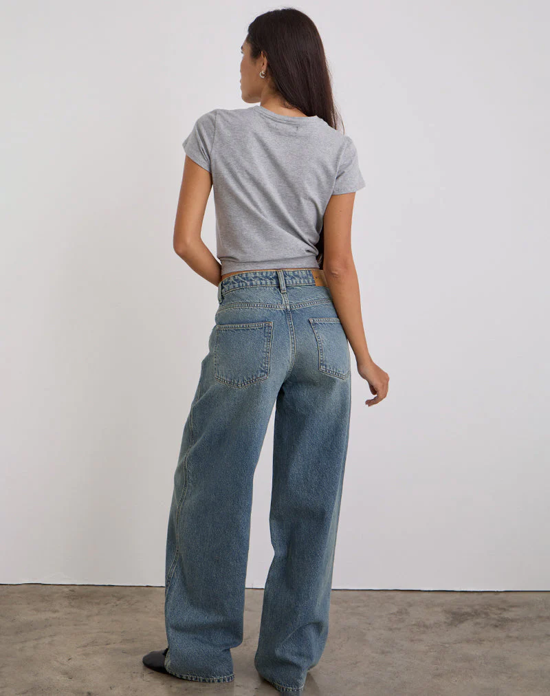 Niedrig geschnittene, geräumige Jeans in Vintage Blau Grün - Image 6