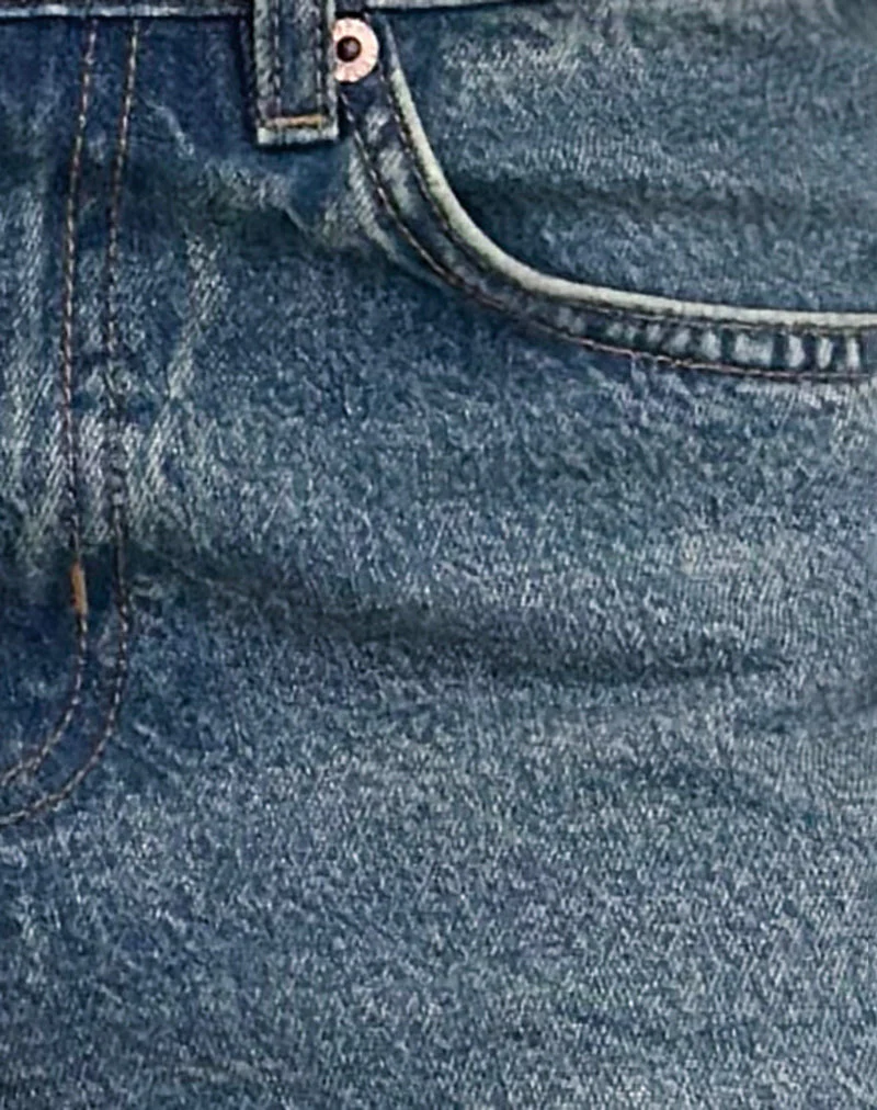Niedrig geschnittene, geräumige Jeans in Vintage Blau Grün - Image 7