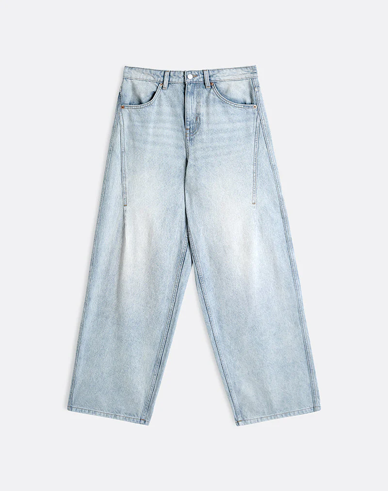 Niedrig geschnittene, geräumige Jeans in Breeze Blue Wash - Image 4