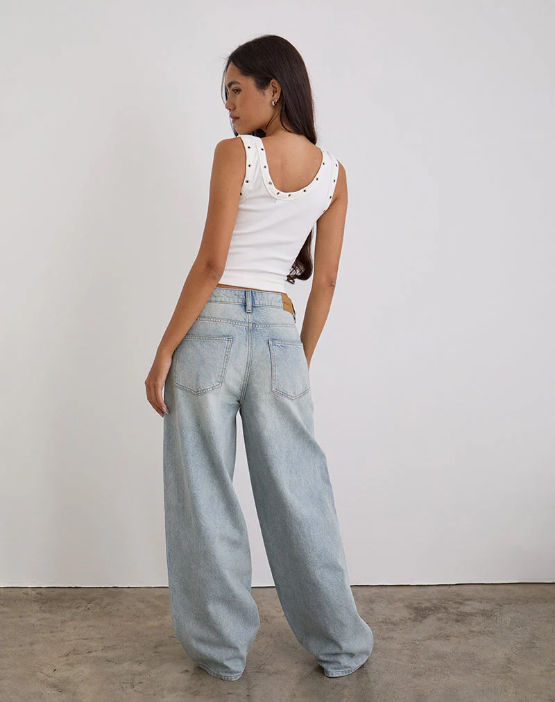 Niedrig geschnittene, geräumige Jeans in Breeze Blue Wash - Image 6