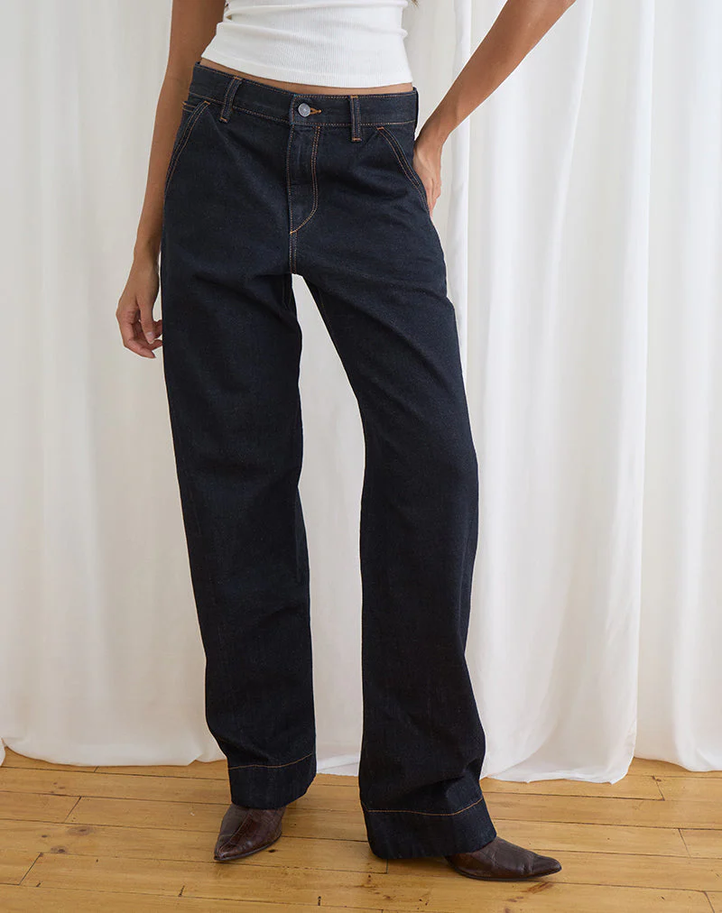 Low Rise Cinch Twisted Seam Jean in Indigo - Image 2