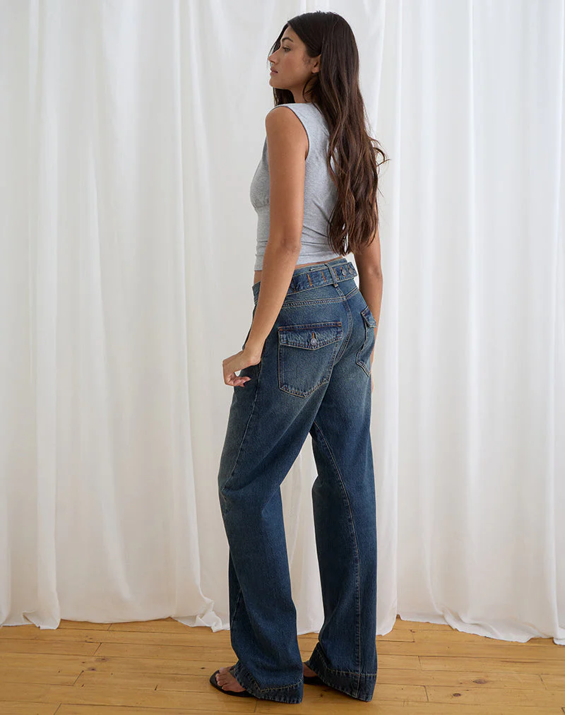 Low Rise Cinch Twisted Seam Jean in Dirty Green - Image 6