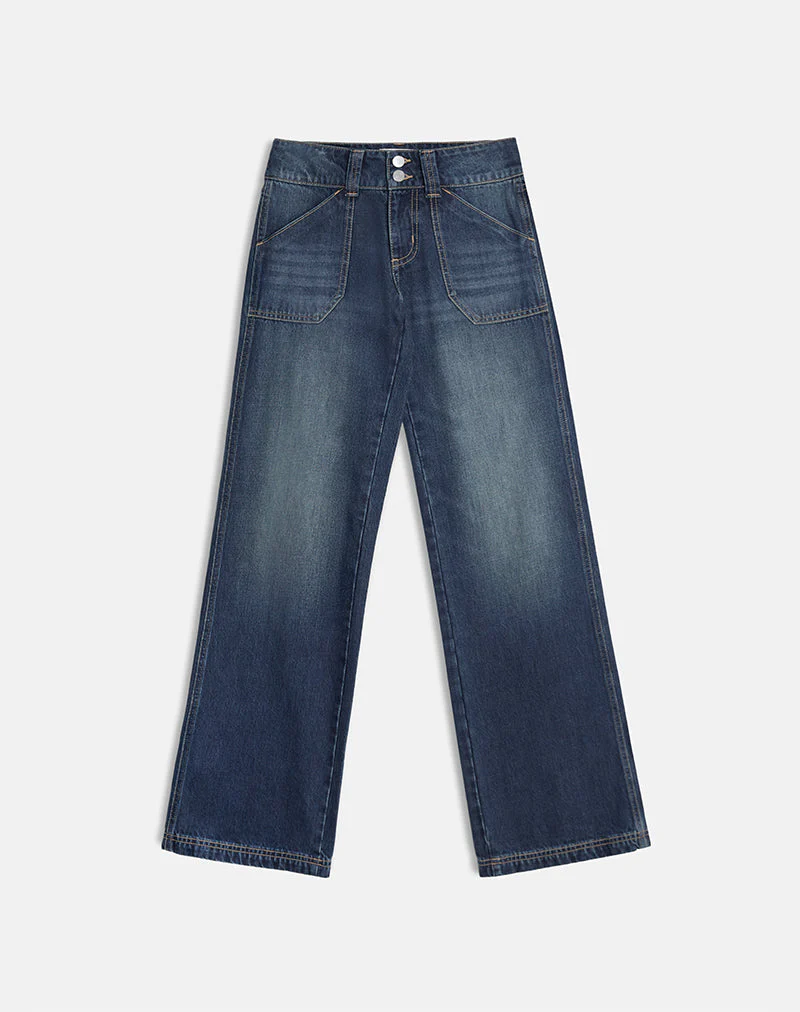 Entspannte Cargo-Jeans mit niedrigem Hüftumfang in Mittelblau - Image 5