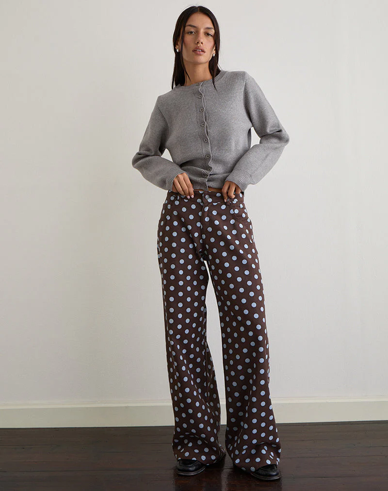 Niedrig geschnittene, weit geschnittene Hose in Mono Polka Brown - Image 2