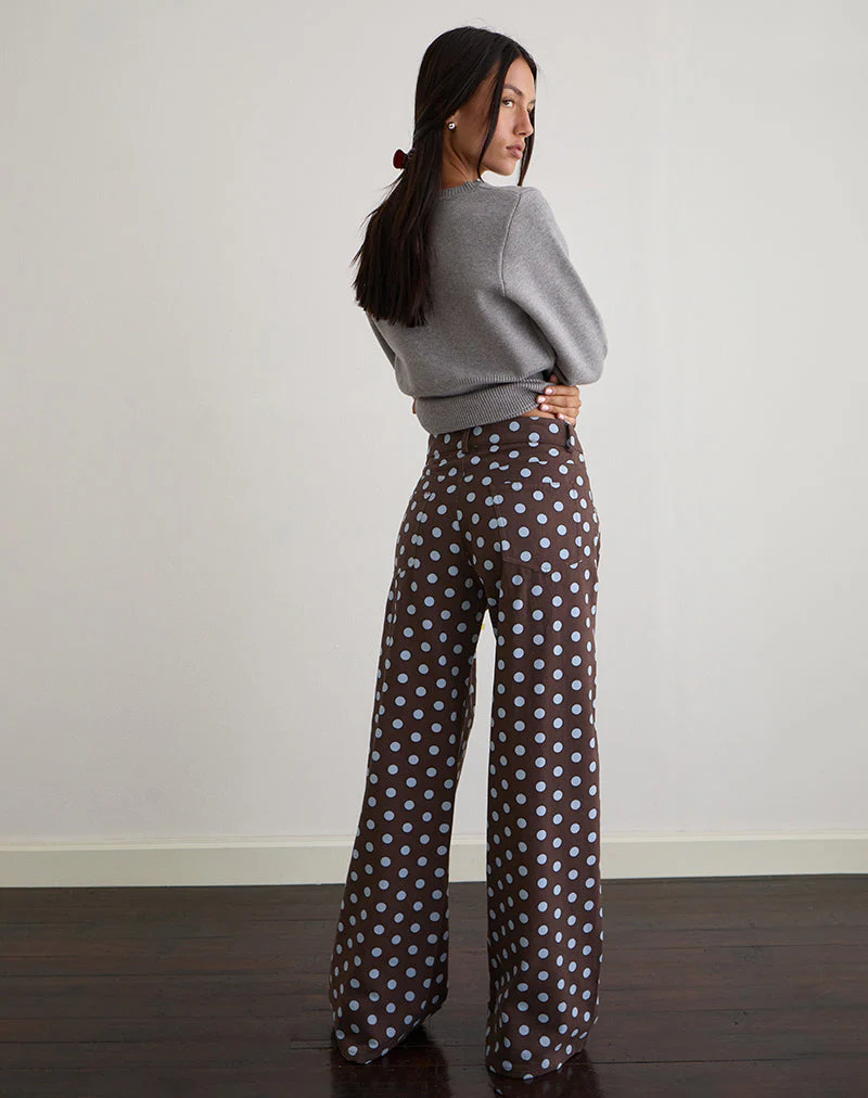 Niedrig geschnittene, weit geschnittene Hose in Mono Polka Brown - Image 3