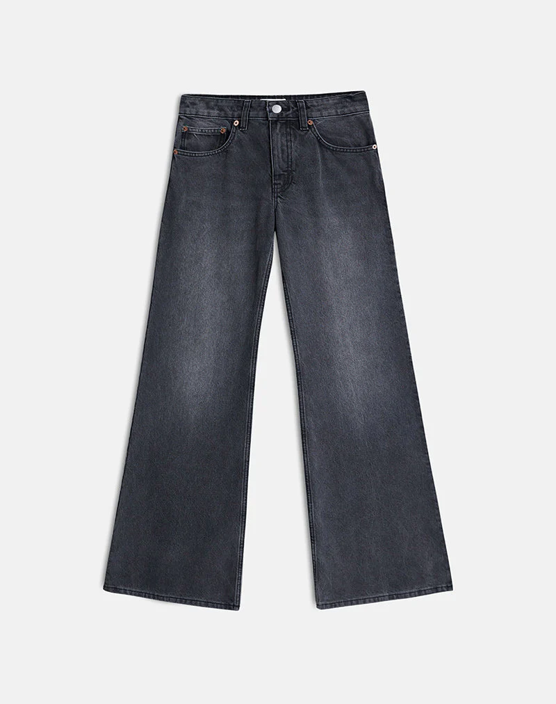 Low Rise Slouchy Flare Jeans in Washed Black Grey - Image 4