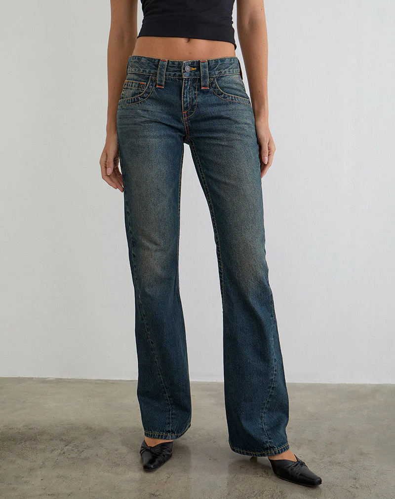 Low Rise Twisted Seam Jeans in Dirty Green