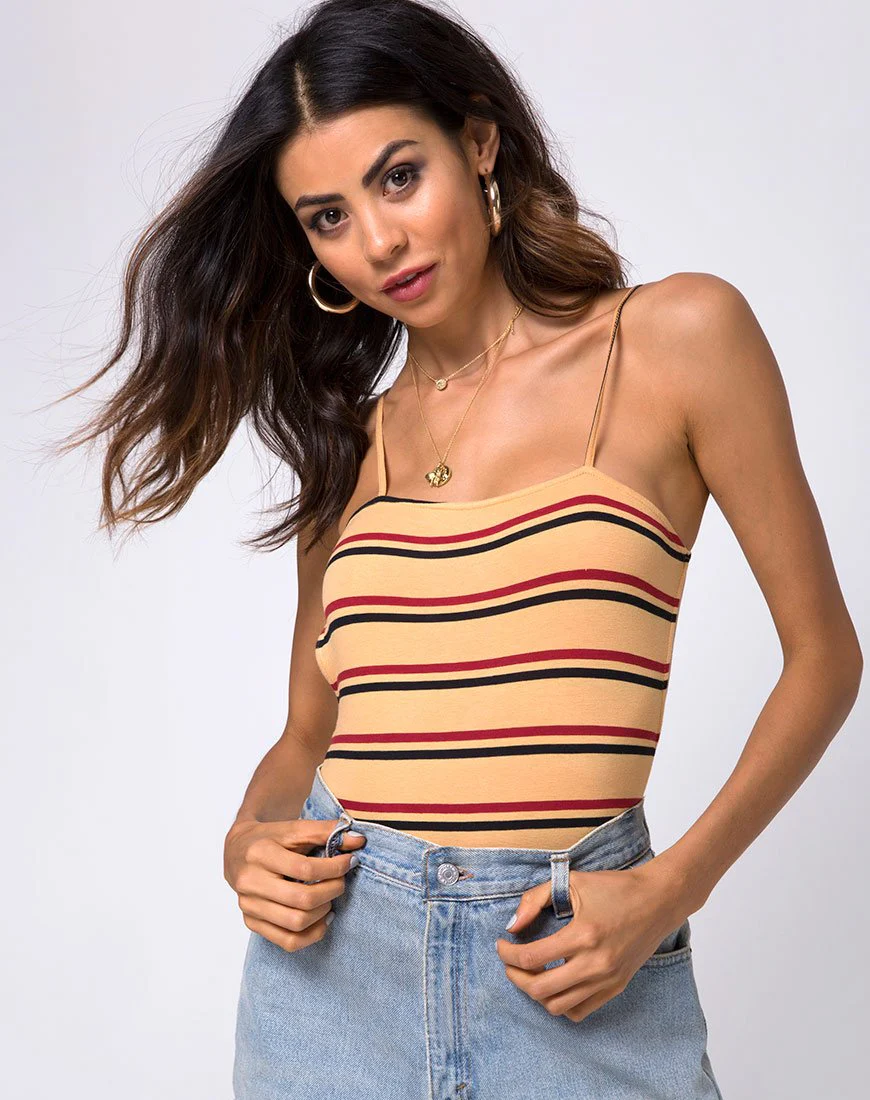 Lucia Mieder in 70's Stripe Senf Horizontalstreifen