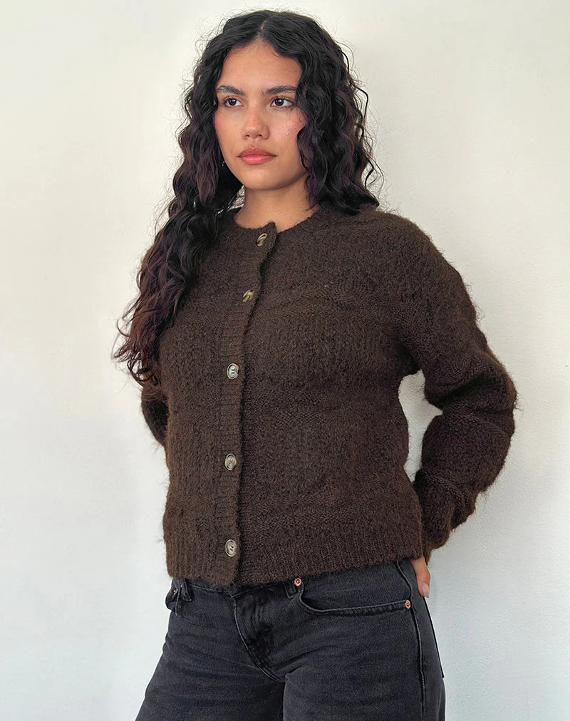 Luciana Strickjacke aus strukturiertem Strick in Dunkelbraun - Image 3