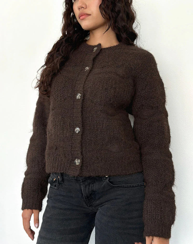 Luciana Strickjacke aus strukturiertem Strick in Dunkelbraun - Image 4