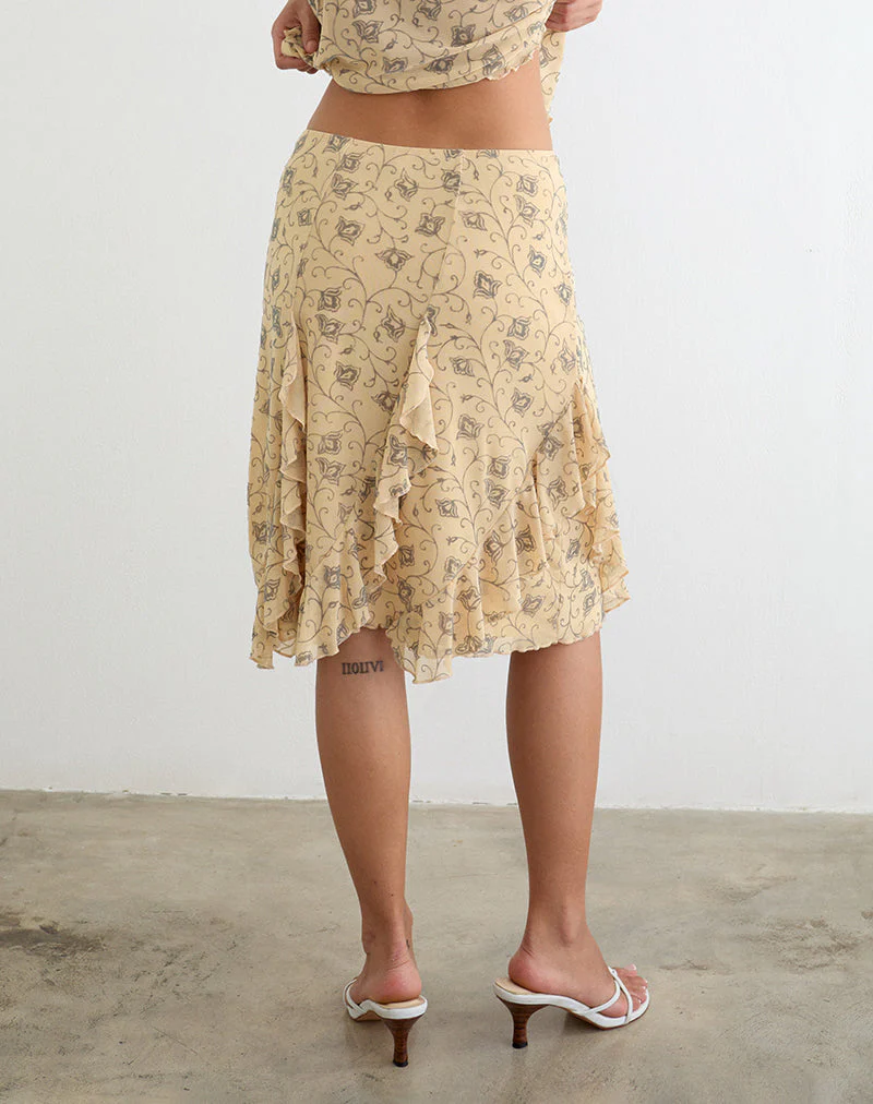 Luisa Midi Skirt in Winding Ivy Pale Yellow - Image 4