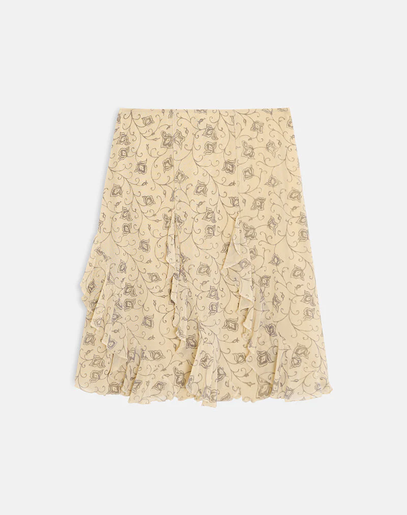 Luisa Midi Skirt in Winding Ivy Pale Yellow - Image 5