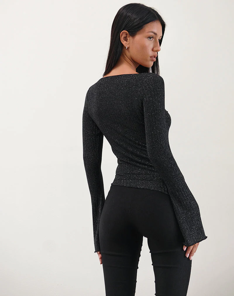 Lukia Langarm-Top aus metallisch gestreiftem Jersey Schwarz - Image 5