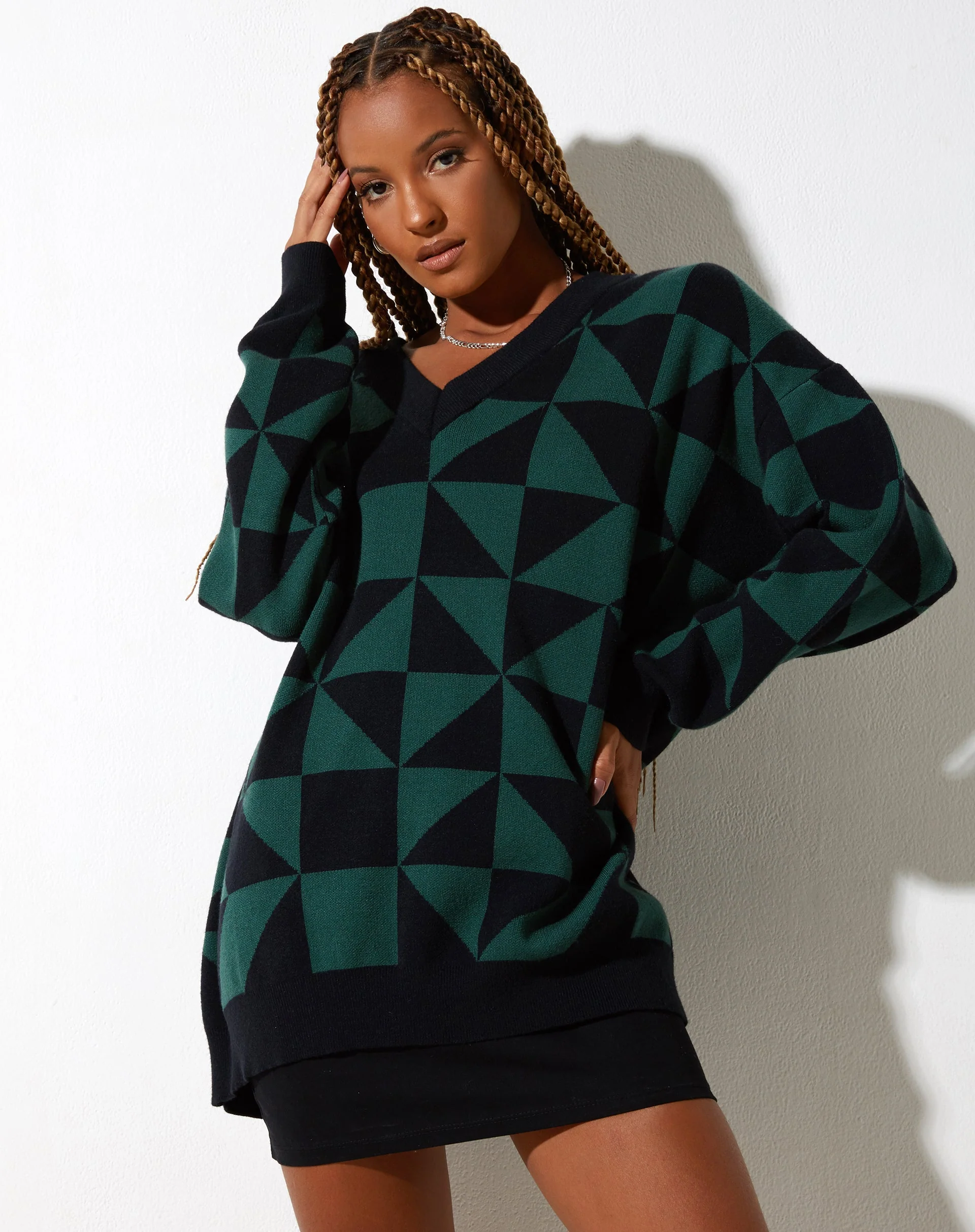 Lulees Pullover in Large Geo Schwarz und Grün
