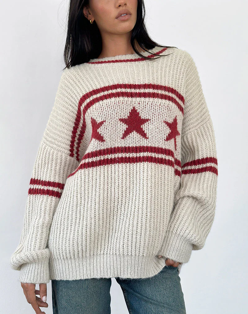 Lulees Oversized-Pullover in Hafer mit Sternstreifen