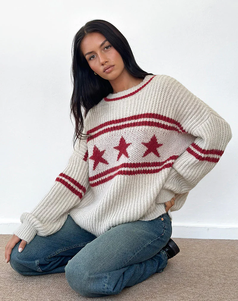 Lulees Oversized-Pullover in Hafer mit Sternstreifen - Image 2