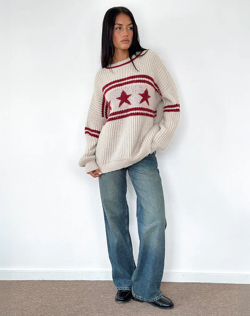 Lulees Oversized-Pullover in Hafer mit Sternstreifen - Image 4