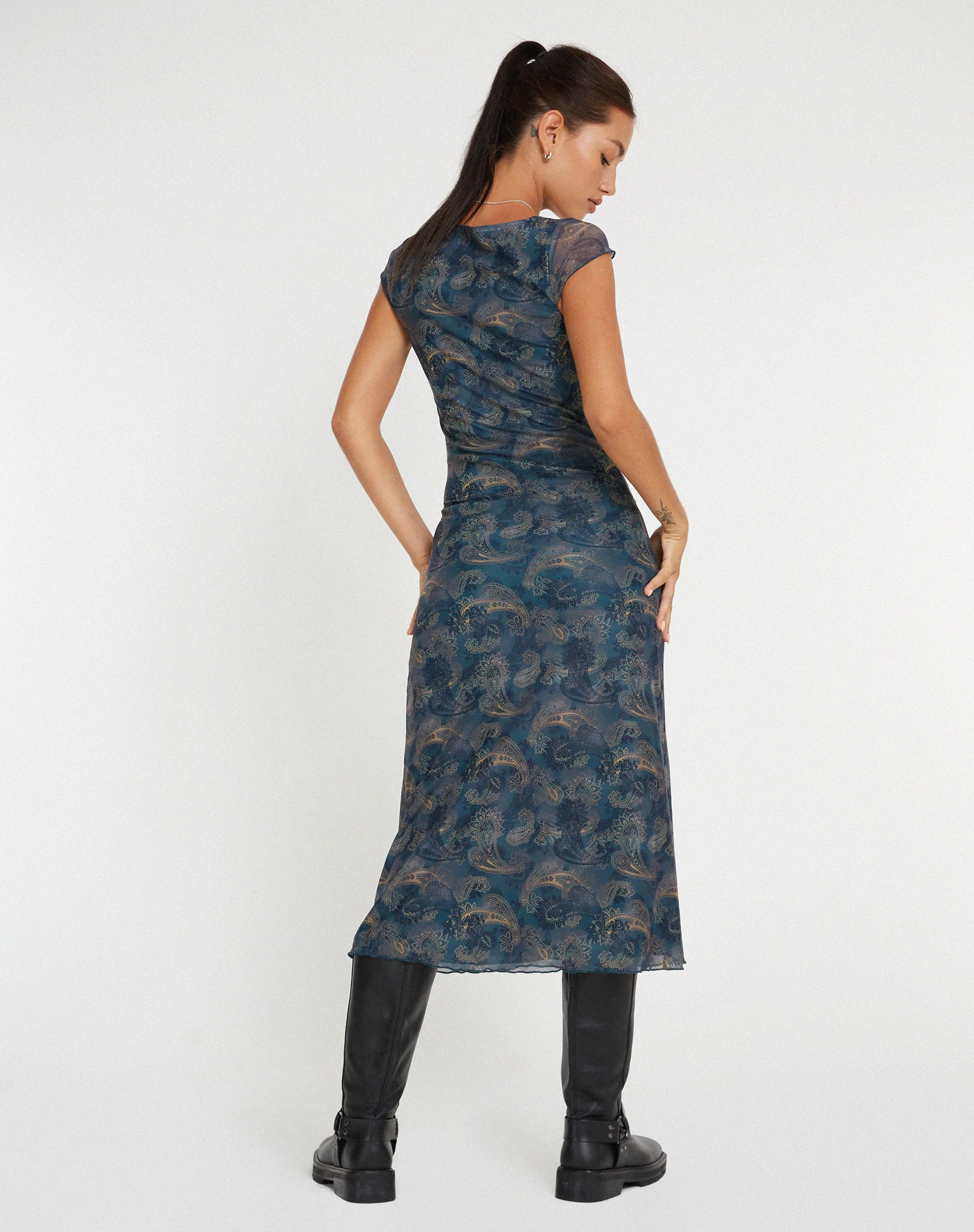 Lunama Midikleid aus Mesh in Blau mit Paisley-Muster - Image 6
