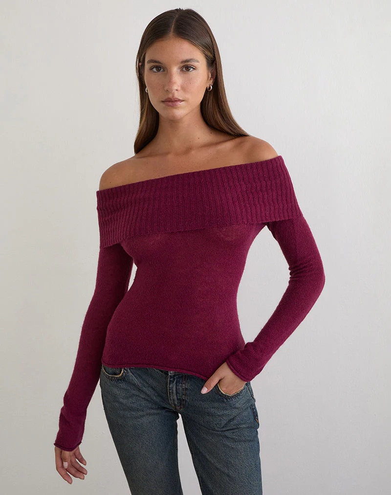 Lune Bardot Pullover aus Strick in Weinrot