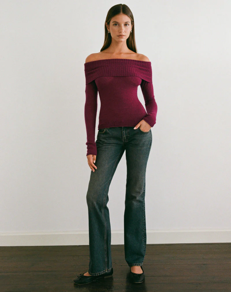 Lune Bardot Pullover aus Strick in Weinrot - Image 3