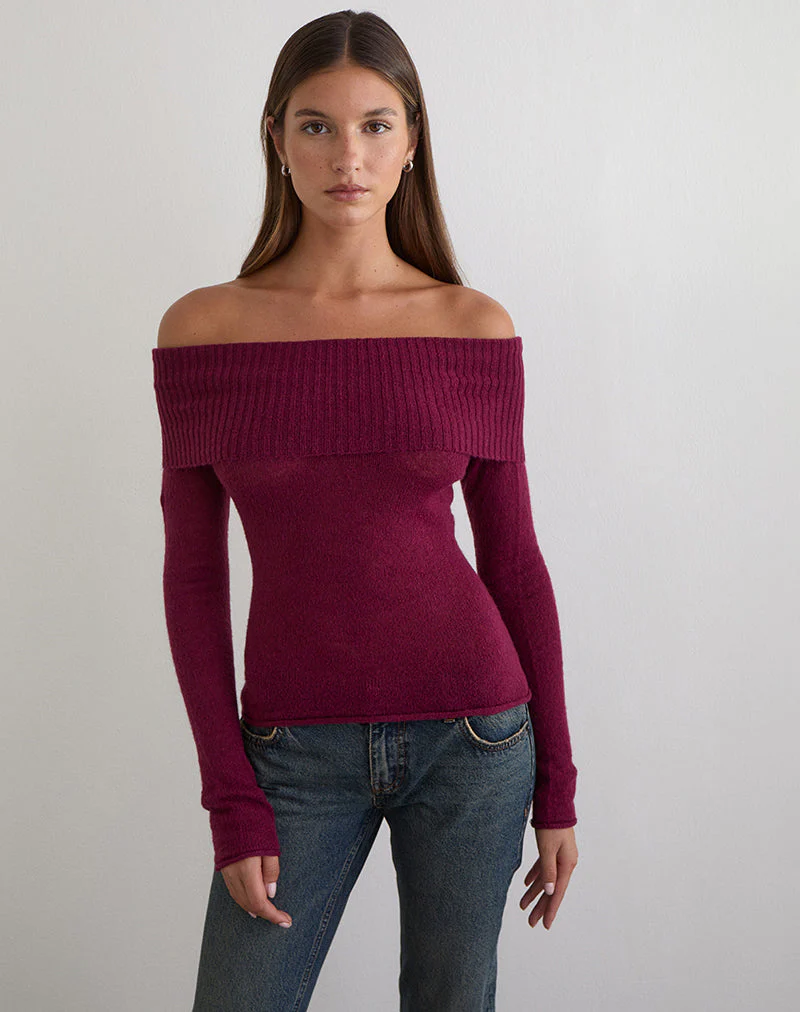Lune Bardot Pullover aus Strick in Weinrot - Image 4