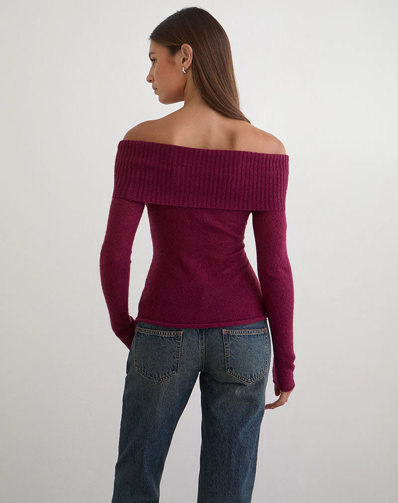 Lune Bardot Pullover aus Strick in Weinrot - Image 5
