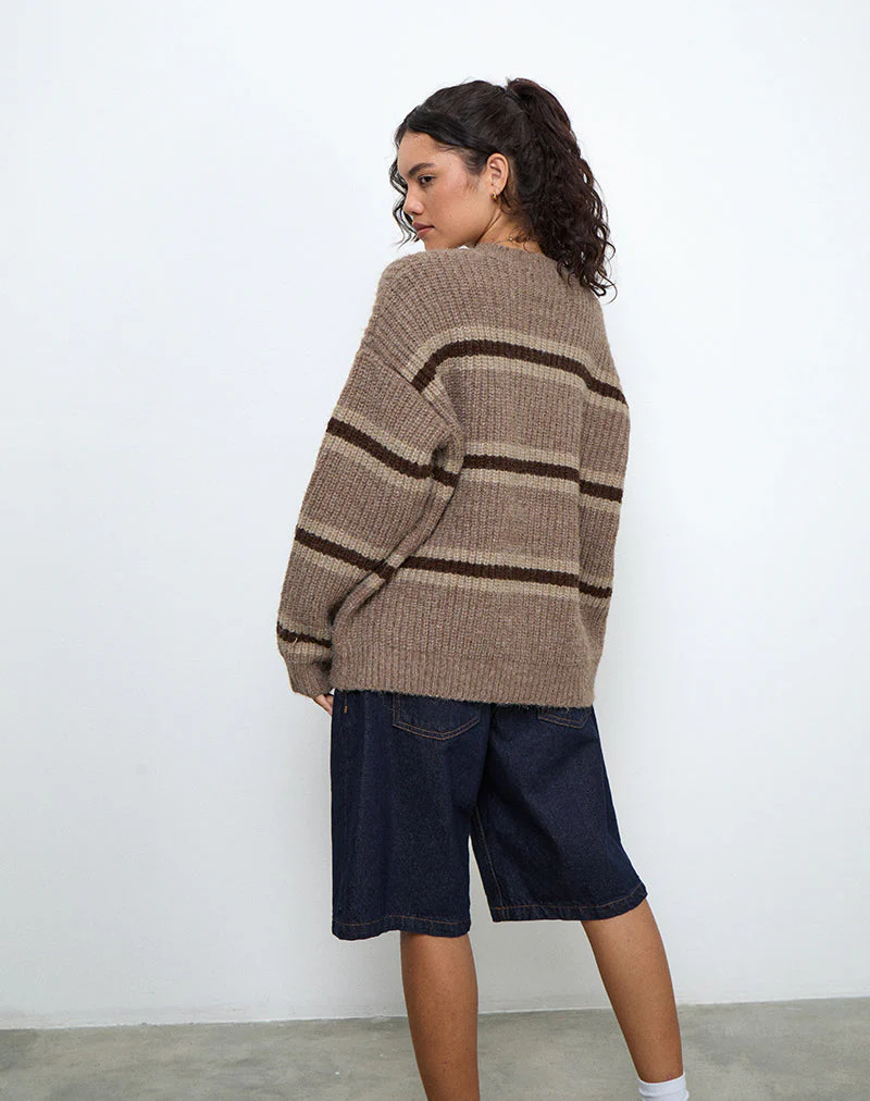 Lunet Strickpullover aus Streifen in Tonal Brown - Image 3