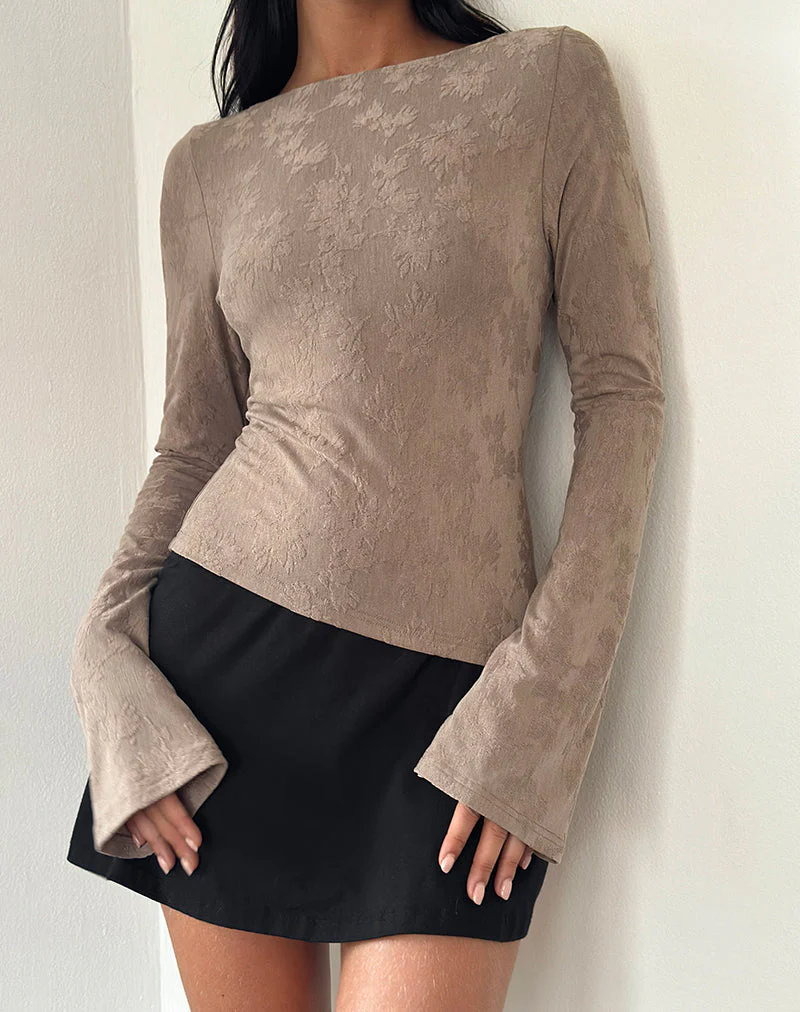 Lunica Langarm-Jersey-Top aus Jacquard in Hell-Taupe
