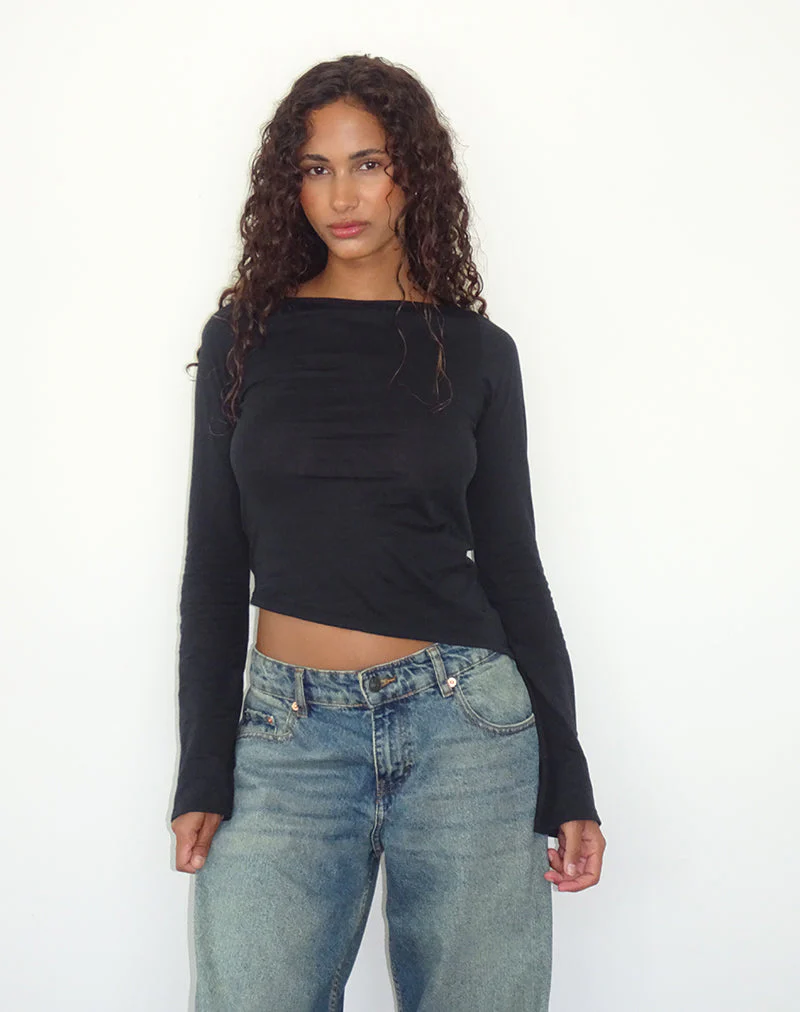 Lunica Langarm-Top aus Tissue-Jersey Schwarz