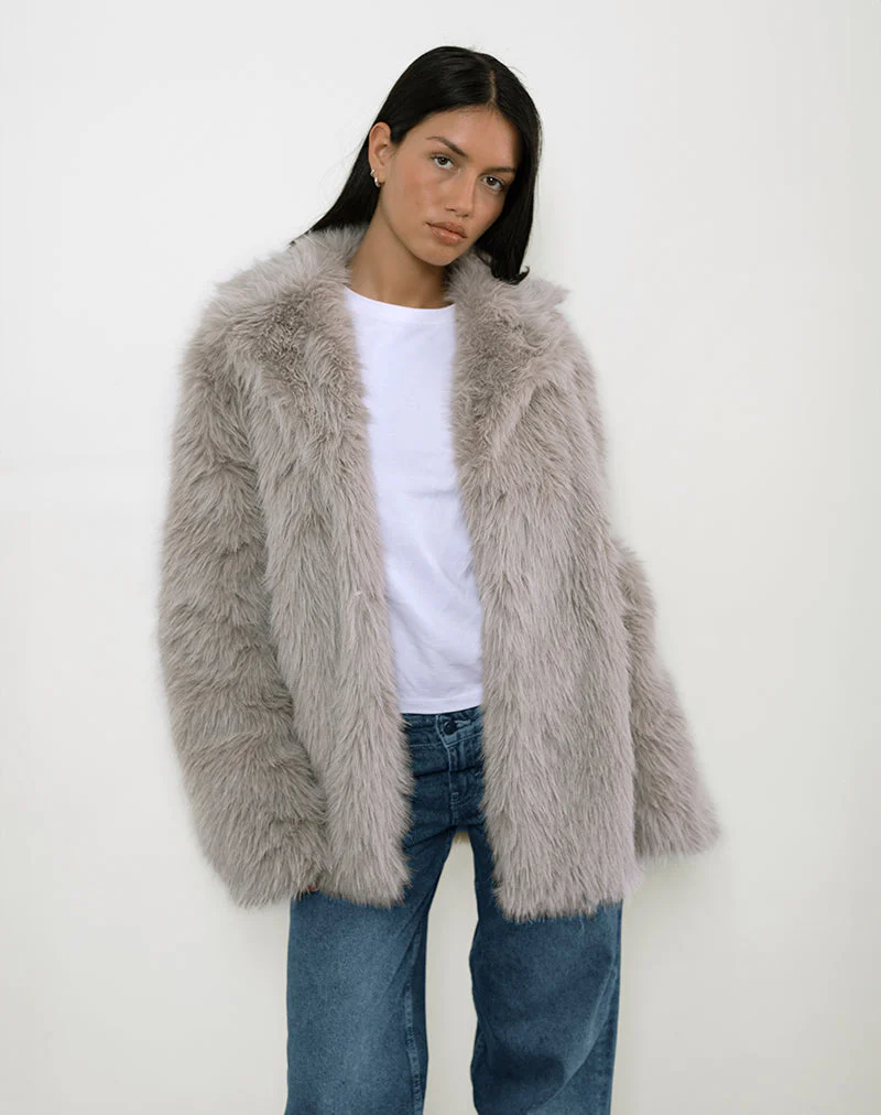 Lupita Jacke aus Kunstpelz Taupe - Image 2
