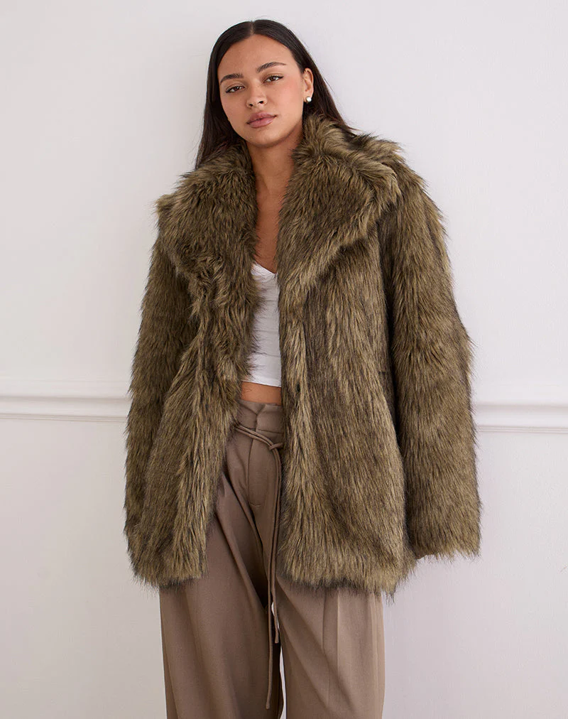 Lupita Jacke aus langem Kunstpelz Braun - Image 3