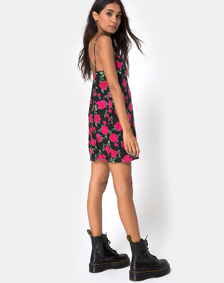Lura Slip Dress in Valeria Rose Schwarz und Rot - Image 3