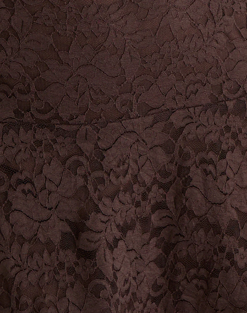 Luscian Minikleid aus schokoladenfarbener Spitze mit blauer Borte - Image 6