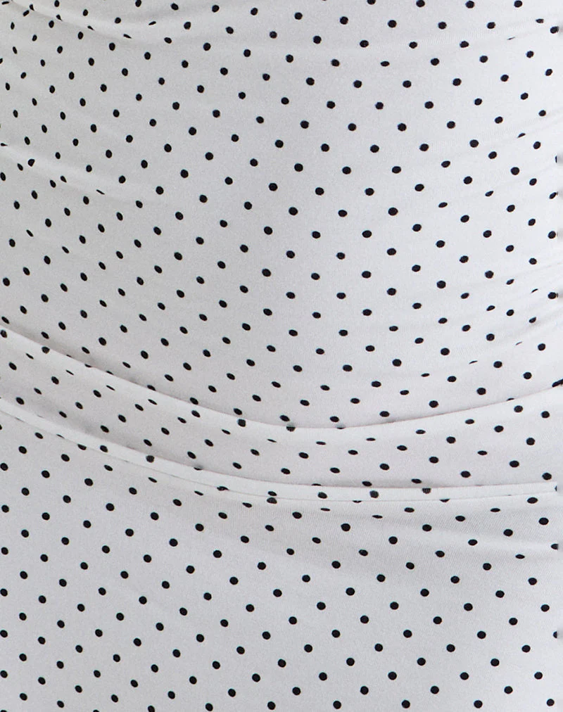 Luscian Plunge Mini Dress in Weiß mit Micro Polka Schwarz - Image 6