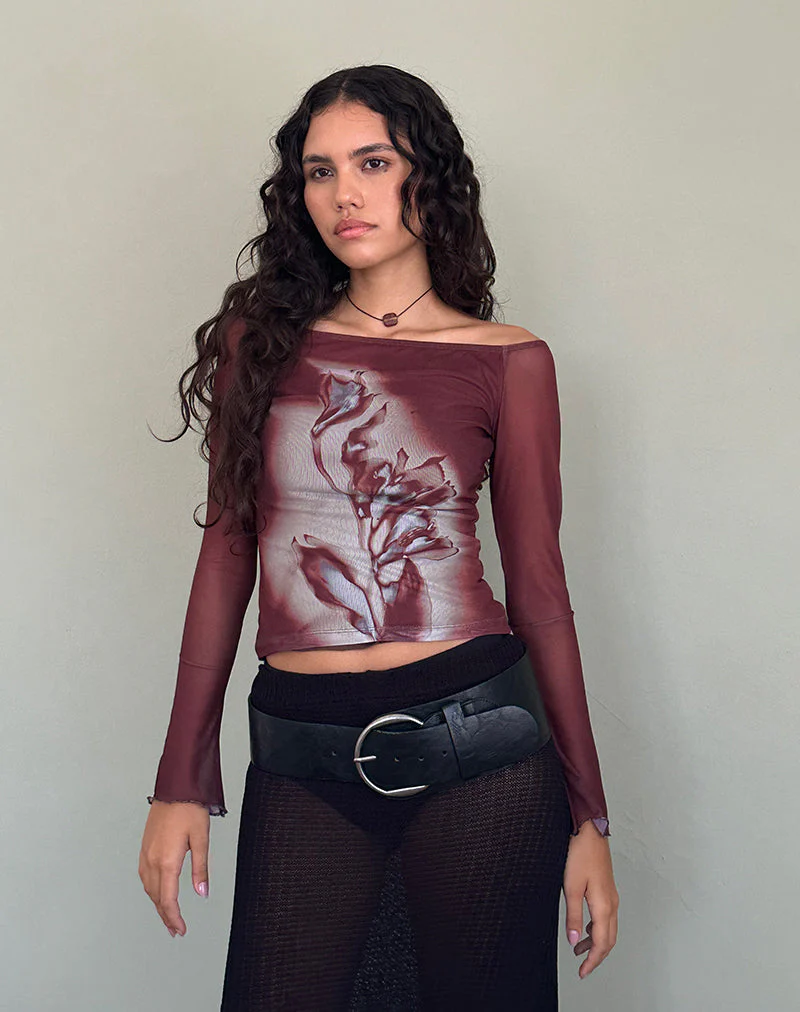 Lutana Bardot Top aus Lumen Mesh Braun - Image 3
