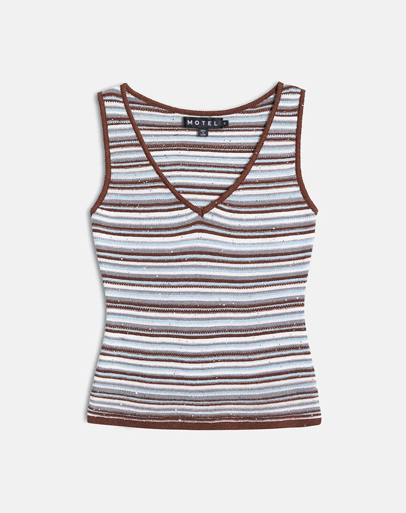 Lycia Plunge Top aus gestreiftem Strick in Blau und Braun - Image 2