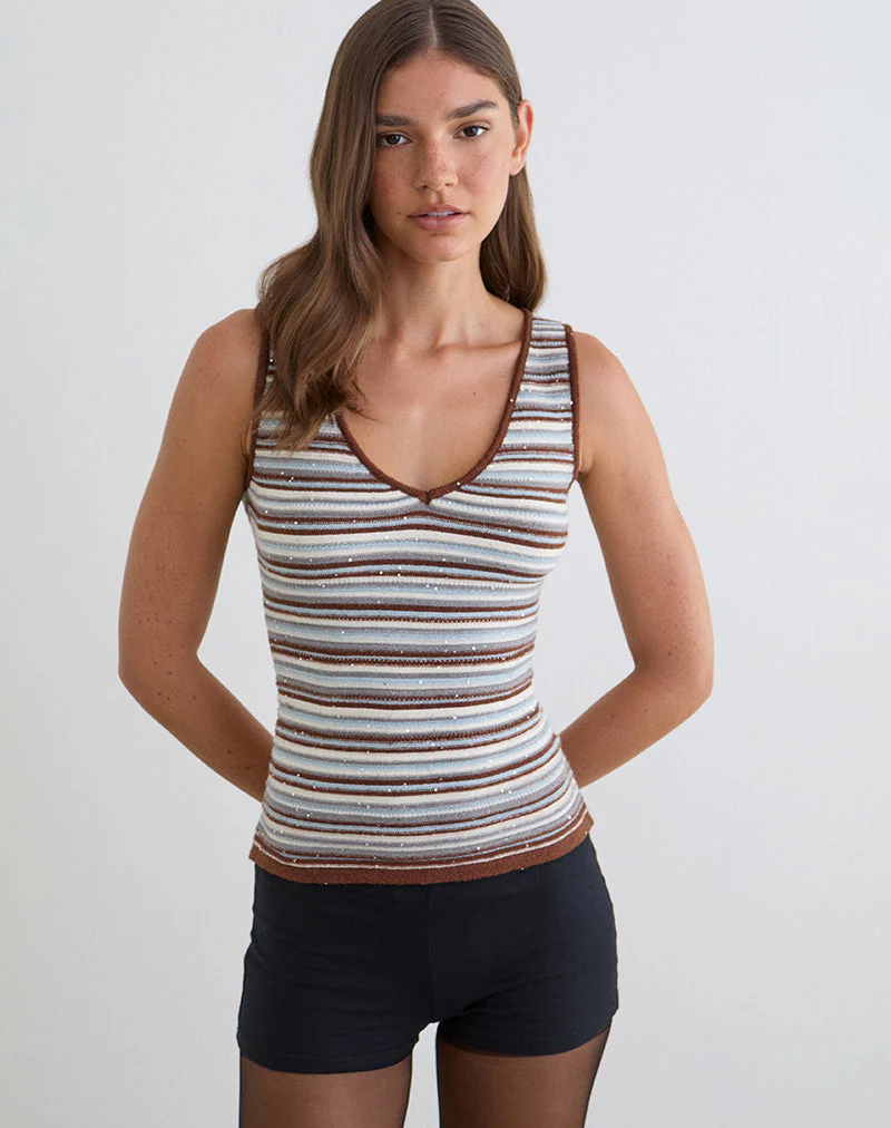 Lycia Plunge Top aus gestreiftem Strick in Blau und Braun - Image 4