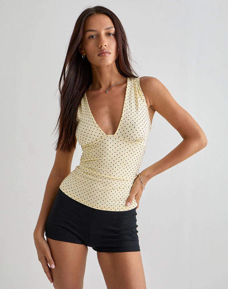 Lycia Top in Creme mit schwarzem Micro-Polka-Print - Image 3