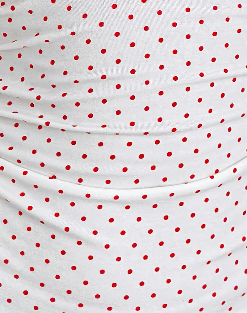 Lycia Top in Weiß mit rotem Mikro-Polka-Druck - Image 6