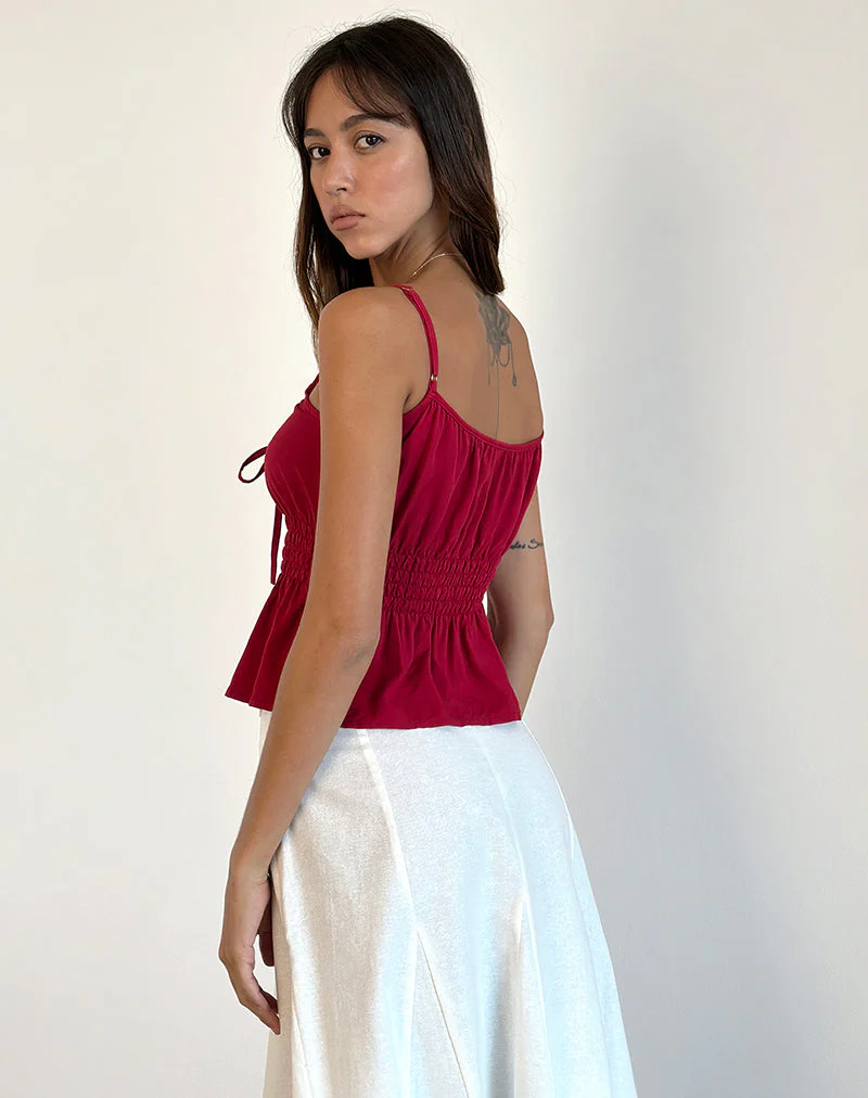 Lyncia Tie Front Cami Top in Adrenalin Rot - Image 3