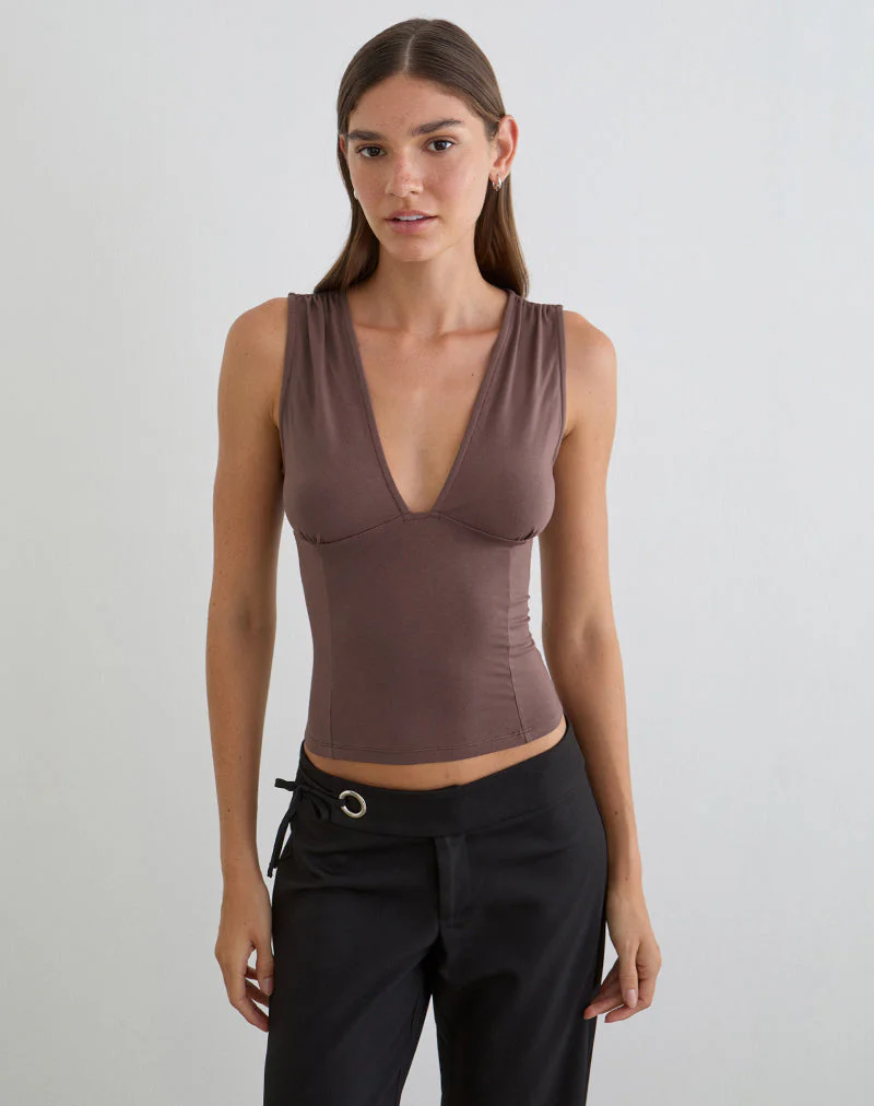 Lynod Plunge Top in Deep Taupe - Image 4