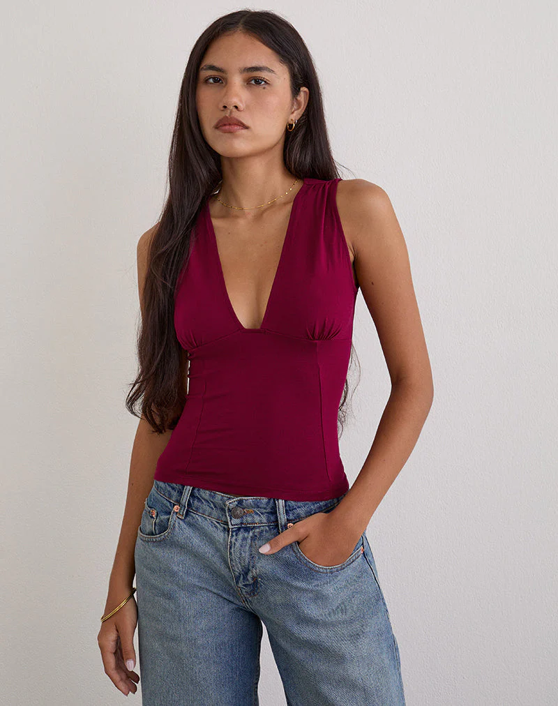 Lynod Plunge Top aus Rayon in Burgunderrot - Image 2