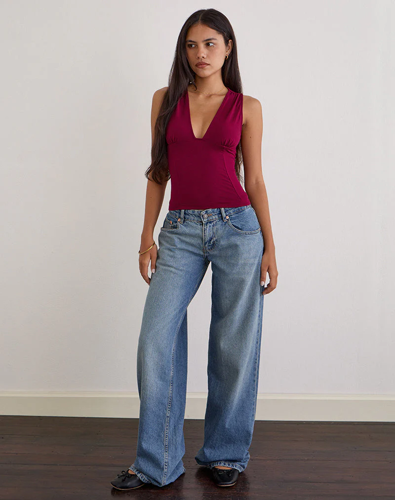Lynod Plunge Top aus Rayon in Burgunderrot - Image 3