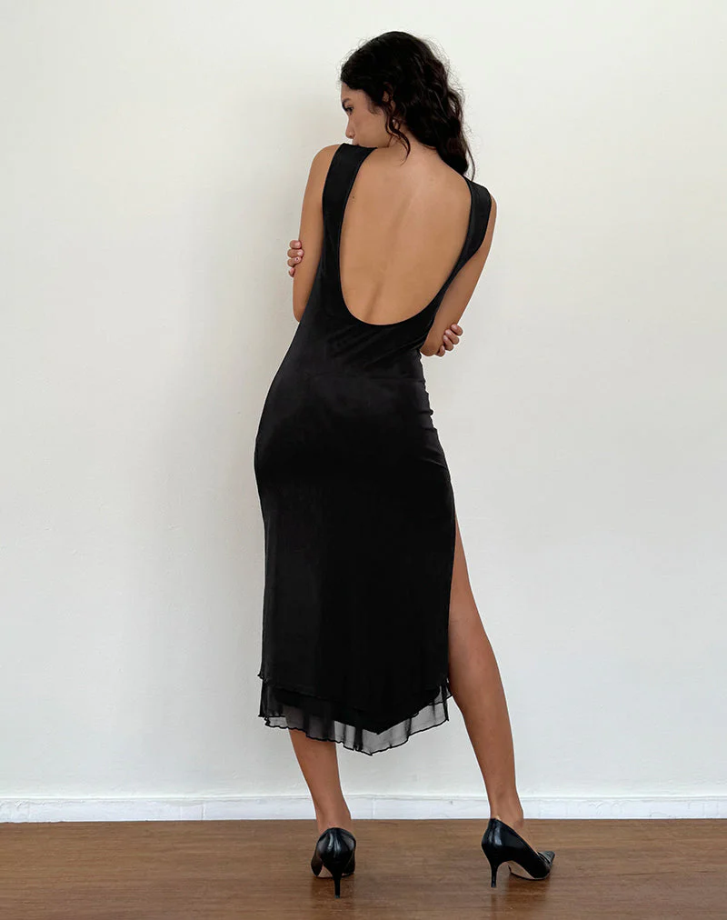 Lyra Rückenfreies Midikleid aus Mesh Schwarz - Image 2