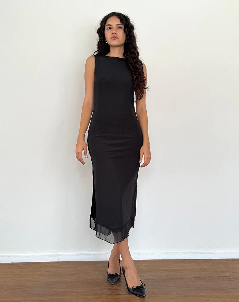 Lyra Rückenfreies Midikleid aus Mesh Schwarz - Image 3