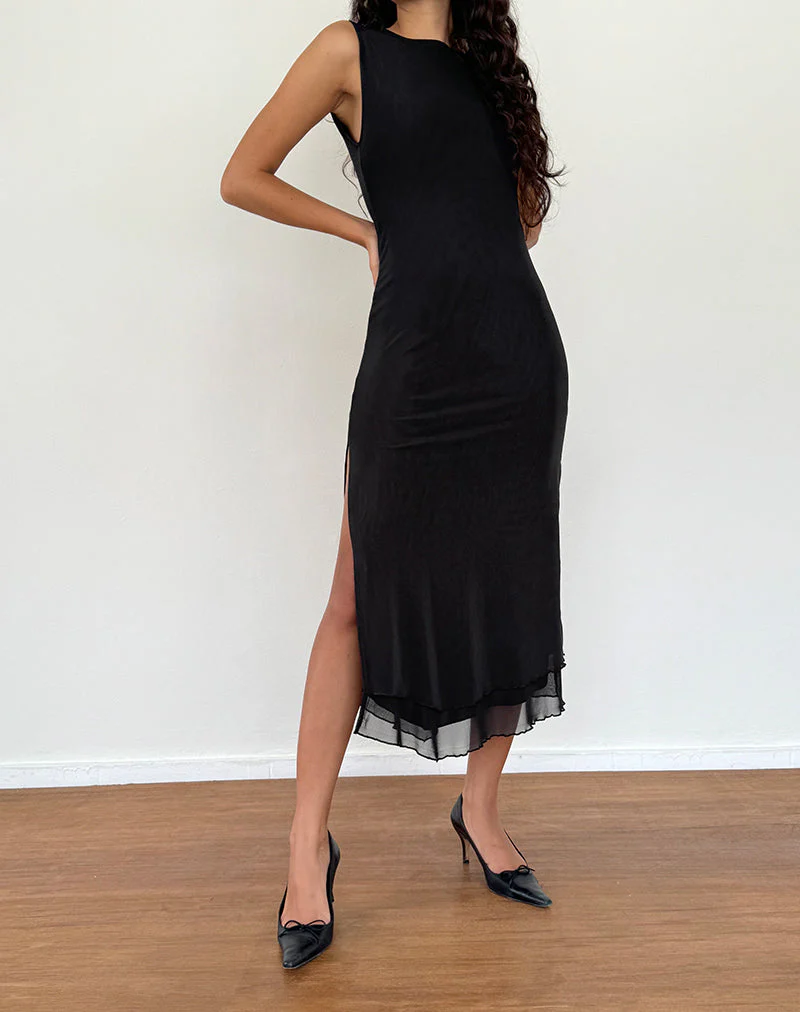 Lyra Rückenfreies Midikleid aus Mesh Schwarz - Image 4